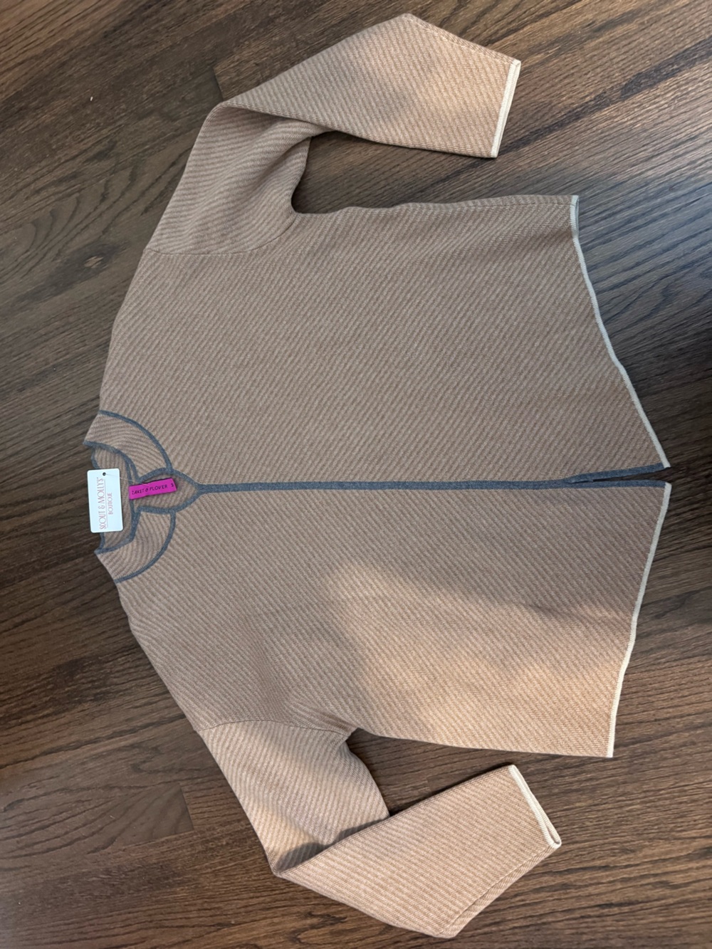 Tan Knit Sweater with Contrast Trim